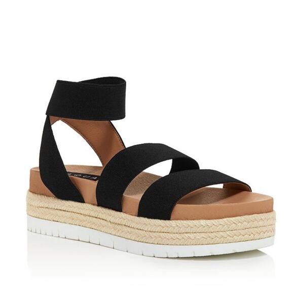 AQUA Women's Black/White Stretch Strappy Platform Espadrille Tali Sandals sz 10 - Picture 1 of 7